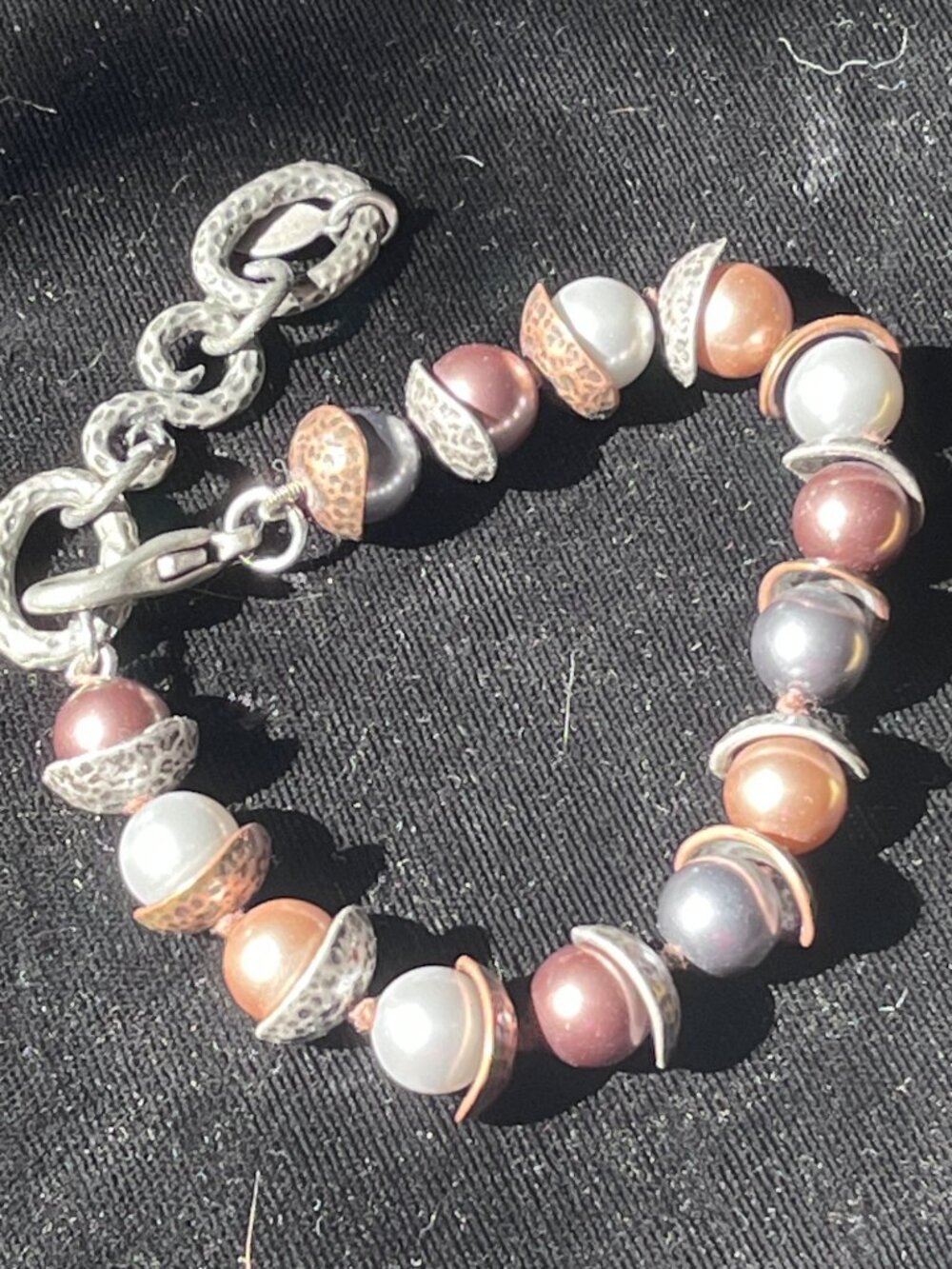 Silpada B1853 Earthly Accents Mixed Metal Glass Pearl Bracelet 8” SR Authentic